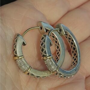 Sadye L. Vassil earrings hoops 925 sterling silver 14k accents & posts diamonds